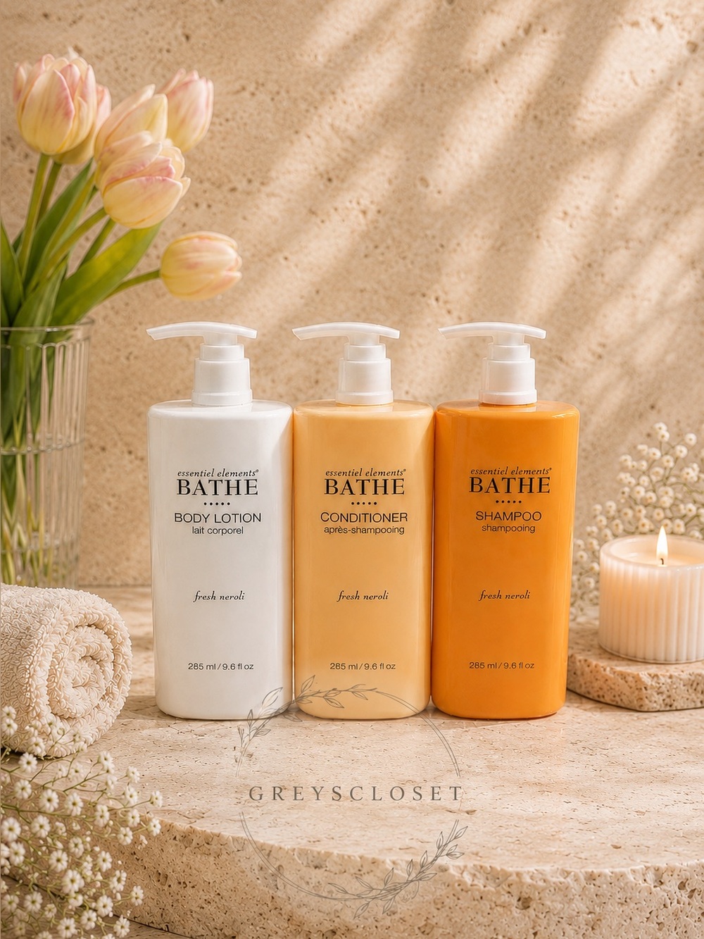 (3 PACK) LOTION, SHAMPOO AND CONDITIONER ESSENTIAL BATHE COLLECTION - 9.6 fl.oz
